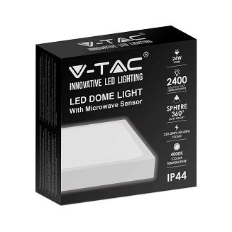 Plafon V-TAC 24W LED Kwadrat IP44 Czujnik Ruchu Mikrofalowy 30x30cm Biały VT-8624SW-SQ 4000K 2400lm - 5