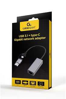 GEMBIRD ADAPTER USB TYP 3.1 + USB-C -> LAN RJ45 GIGABIT 15CM - 3