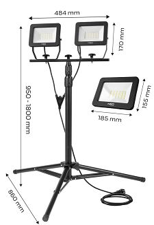 Reflektor podwójny 2x50W SMD LED 8500lm 230V na statywie 1.8m - 4