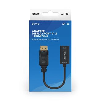 SAVIO ADAPTER DISPLAYPORT (M) V1.2 - HDMI A (F) V1.4, 4K AK-62 - 4