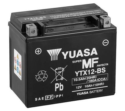 Akumulator AGM/Rozruchowy/Suchoładowany z elektrolitem (ograniczona sprzedaż konsumencka) YUASA 12V 10 5Ah 180A L+ Bezobsługowy elektrolit w zestawie 150x87x130mm Suchoładowany z elektrolitem YTX12-BS
