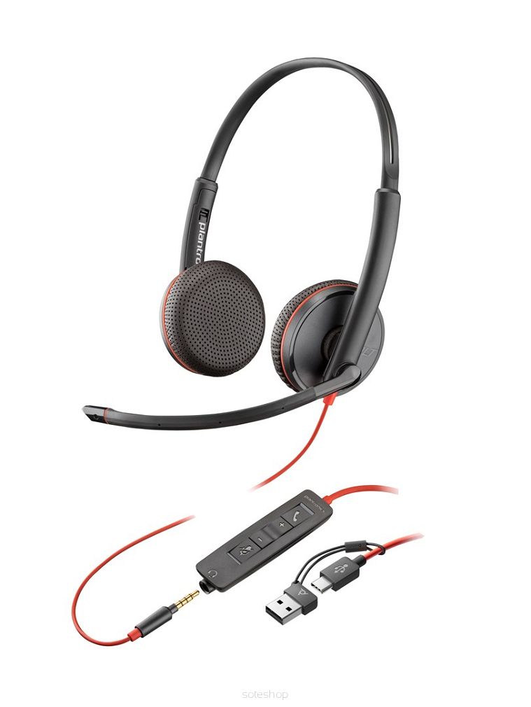 POLY Zestaw słuchawkowy Blackwire 3225 Stereo USB-C + wtyczka 3,5 mm + przejściówka USB-C/A