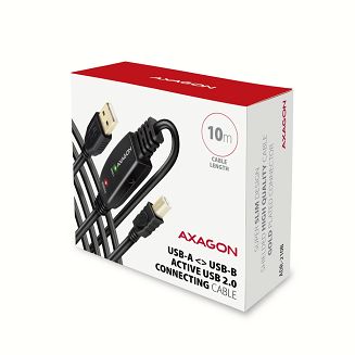 Axagon ADR-210B USB 2.0 A-M -> B-M active connecting/repeater cable 10m - Kabel - Digital/Daten kabel USB USB A USB B Czarny - 10