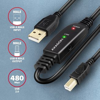 Axagon ADR-210B USB 2.0 A-M -> B-M active connecting/repeater cable 10m - Kabel - Digital/Daten kabel USB USB A USB B Czarny - 4