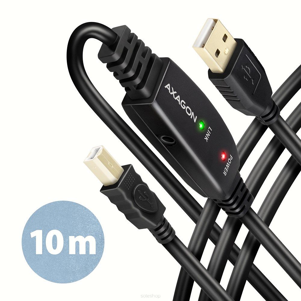 Axagon ADR-210B USB 2.0 A-M -> B-M active connecting/repeater cable 10m - Kabel - Digital/Daten kabel USB USB A USB B Czarny