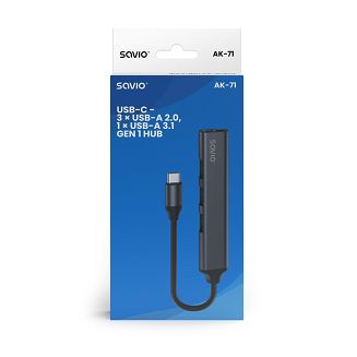 SAVIO HUB USB-A - 3 X USB-A 2.0, 1 X USB-A 3.0, SZARY AK-70 - 4