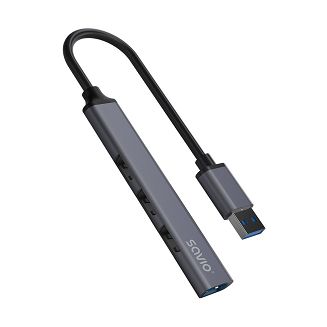 SAVIO HUB USB-A - 3 X USB-A 2.0, 1 X USB-A 3.0, SZARY AK-70 - 8