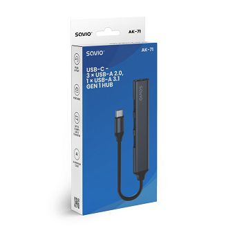 SAVIO HUB USB-A - 3 X USB-A 2.0, 1 X USB-A 3.0, SZARY AK-70 - 5