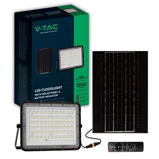 Projektor LED Solarny V-TAC 15W Pilot, AUTO, Timer, IP65 Czarny VT-120W 4000K 1200lm - 9