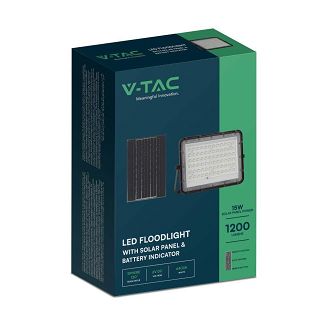 Projektor LED Solarny V-TAC 15W Pilot, AUTO, Timer, IP65 Czarny VT-120W 4000K 1200lm - 6