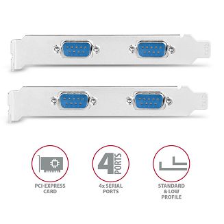 Axagon PCEA-PSN PCIe- mit 4x Seriell-Ports - ASIX AX99100 Chipsatz adapter Wewnętrzny RS-232 - 4