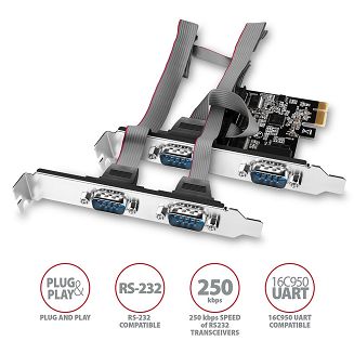 Axagon PCEA-PSN PCIe- mit 4x Seriell-Ports - ASIX AX99100 Chipsatz adapter Wewnętrzny RS-232 - 3