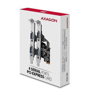 Axagon PCEA-PSN PCIe- mit 4x Seriell-Ports - ASIX AX99100 Chipsatz adapter Wewnętrzny RS-232 - 6
