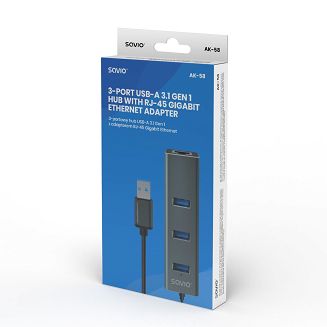 SAVIO AK-58 3-PORTOWY HUB USB-A Z ADAPTEREM RJ-45 - 9