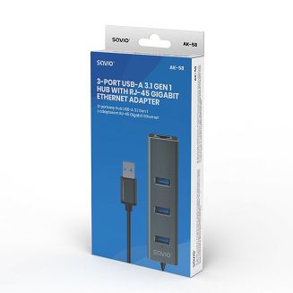 SAVIO AK-58 3-PORTOWY HUB USB-A Z ADAPTEREM RJ-45 - 13