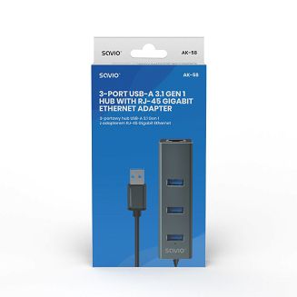 SAVIO AK-58 3-PORTOWY HUB USB-A Z ADAPTEREM RJ-45 - 12