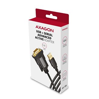 Axagon ADS-1PQN USB-A 2.0 - serial RS-232 DB9-M FTDI adapter cable 1.5m - Adapter - Digital/Daten kabel równoległy Czarny 1,5 m USB Typu-A - 8