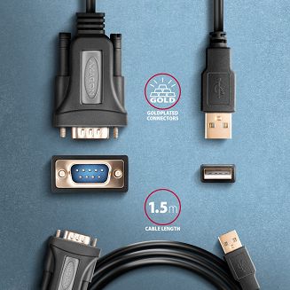 Axagon ADS-1PQN USB-A 2.0 - serial RS-232 DB9-M FTDI adapter cable 1.5m - Adapter - Digital/Daten kabel równoległy Czarny 1,5 m USB Typu-A - 6