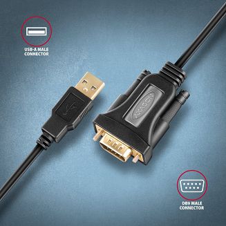 Axagon ADS-1PQN USB-A 2.0 - serial RS-232 DB9-M FTDI adapter cable 1.5m - Adapter - Digital/Daten kabel równoległy Czarny 1,5 m USB Typu-A - 3