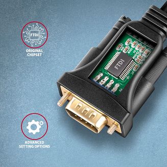 Axagon ADS-1PQN USB-A 2.0 - serial RS-232 DB9-M FTDI adapter cable 1.5m - Adapter - Digital/Daten kabel równoległy Czarny 1,5 m USB Typu-A - 4