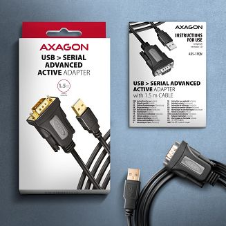 Axagon ADS-1PQN USB-A 2.0 - serial RS-232 DB9-M FTDI adapter cable 1.5m - Adapter - Digital/Daten kabel równoległy Czarny 1,5 m USB Typu-A - 7