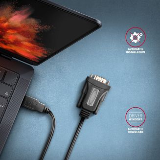 Axagon ADS-1PQN USB-A 2.0 - serial RS-232 DB9-M FTDI adapter cable 1.5m - Adapter - Digital/Daten kabel równoległy Czarny 1,5 m USB Typu-A - 5