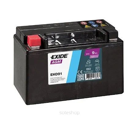 Akumulator EXIDE 12V 9Ah/120A AGM AUXILIARY (L+ biegun motocyklowy m12) 150x90x105 B00 - brak stopki mocującej (dodatkowy-auxiliary)
