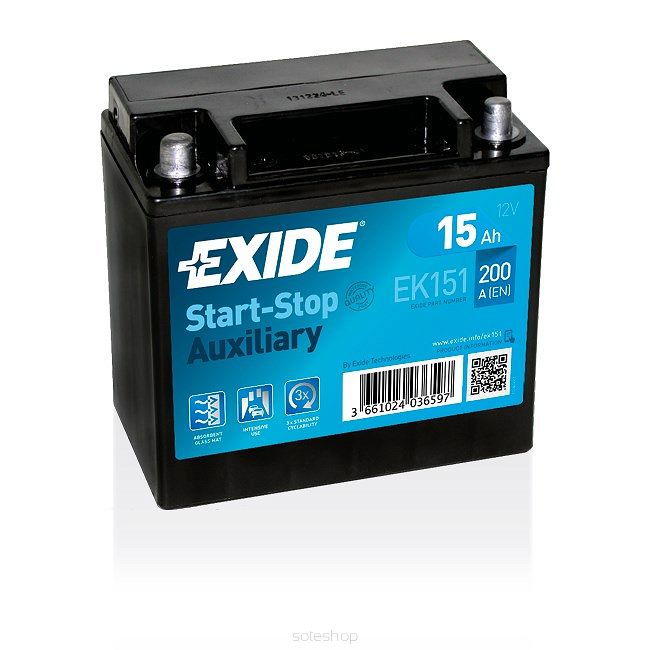 Akumulator samochodowy AGM Exide EK151 15 Ah 12 V 200 A Motocykl