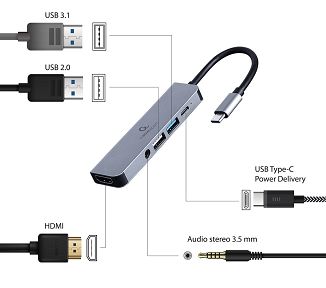GEMBIRD MULTI ADAPTER USB TYP-C 5W1 (HUB + HDMI + PD + DŹWIĘK STEREO) SREBRNY - 4