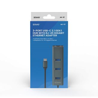 SAVIO AK-57 3-PORTOWY HUB USB-C Z ADAPTEREM RJ-45 - 5