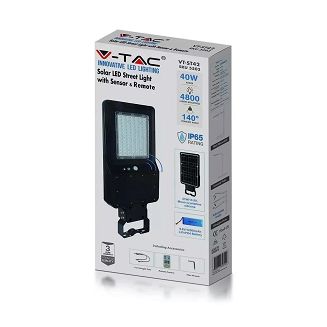 Oprawa Uliczna Solarna V-TAC 40W LED Czarna IP65 120Lm/W VT-ST42 6000K 4800lm - 5