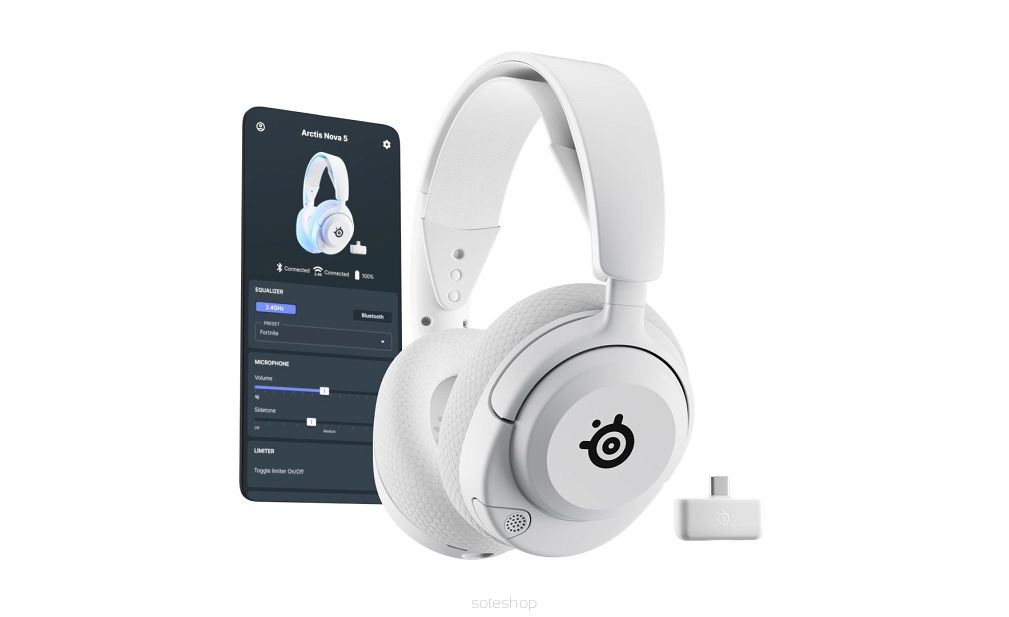 Steelseries Arctis Nova 5P Wireless Zestaw słuchawkowy Bezprzewodowy Opaska na głowę Gaming USB Type-C Bluetooth Biały