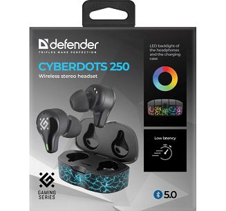 DEFENDER SŁUCHAWKI BLUETOOTH CYBERDOTS 250 GAMING CZARNE 63250 - 5