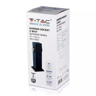 Słupek ogrodowy V-TAC VT-1155-1 30cm 2x gniazdka elektryczne 2x 16A 3600W IP44 (SKU 8820) Szary - 6