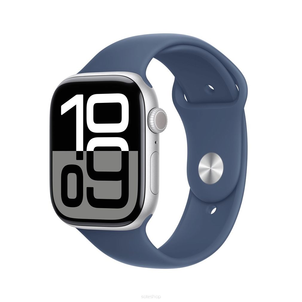 Apple Watch Series 10 GPS+Cellular 46mm Silver Aluminium Case with Denim Sport Band - S/M