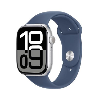 Apple Watch Series 10 GPS+Cellular 46mm Silver Aluminium Case with Denim Sport Band - S/M