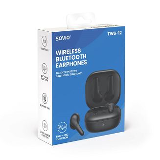 SAVIO SŁUCHAWKI BEZPRZEWODOWE BLUETOOTH 5.3 Z MIKROFONEM, ANC, ENC, QC TWS-12 - 8