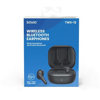 SAVIO SŁUCHAWKI BEZPRZEWODOWE BLUETOOTH 5.3 Z MIKROFONEM, ANC, ENC, QC TWS-12 - 7
