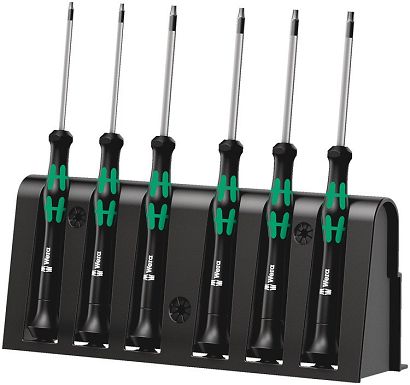 Zestaw wkrętaków precyzyjnych TORX BO z otworem+stojak, 6 szt.