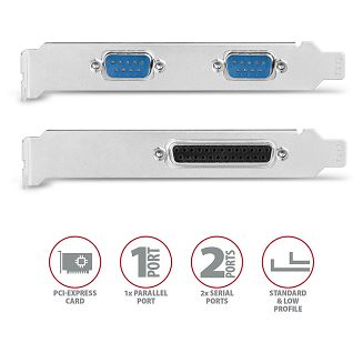 Axagon PCEA-PSN PCIe- mit 1x Parallel-+ 2x Seriell-Ports - ASIX AX99100 adapter Wewnętrzny Równoległy, RS-232 - 4
