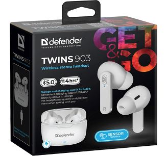 DEFENDER SŁUCHAWKI BLUETOOTH TWINS 903 DOUSZNE BIAŁE 63903 - 7