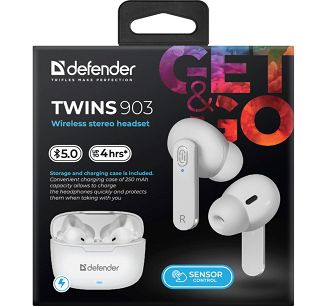 DEFENDER SŁUCHAWKI BLUETOOTH TWINS 903 DOUSZNE BIAŁE 63903 - 5