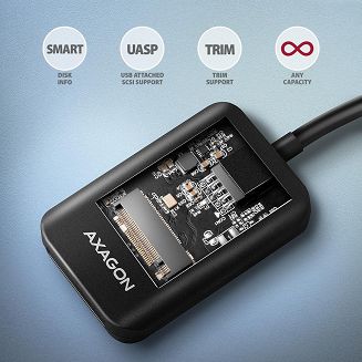 Obudowa SSD Axagon ADM2-AM USB-A 10Gbps - M.2 NVMe & SATA SSD adaptér, kabelis USB-A 10cm Czarny - 9