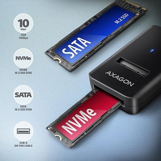 Obudowa SSD Axagon ADM2-AM USB-A 10Gbps - M.2 NVMe & SATA SSD adaptér, kabelis USB-A 10cm Czarny - 7