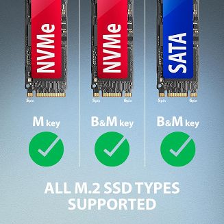 Obudowa SSD Axagon ADM2-AM USB-A 10Gbps - M.2 NVMe & SATA SSD adaptér, kabelis USB-A 10cm Czarny - 3