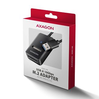 Obudowa SSD Axagon ADM2-AM USB-A 10Gbps - M.2 NVMe & SATA SSD adaptér, kabelis USB-A 10cm Czarny - 5