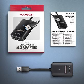 Obudowa SSD Axagon ADM2-AM USB-A 10Gbps - M.2 NVMe & SATA SSD adaptér, kabelis USB-A 10cm Czarny - 4