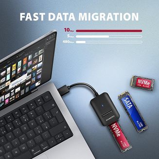 Obudowa SSD Axagon ADM2-AM USB-A 10Gbps - M.2 NVMe & SATA SSD adaptér, kabelis USB-A 10cm Czarny - 8