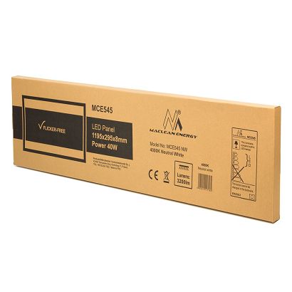 Panel LED Maclean, sufitowy, slim 40W, 3200lm, 1195x295x8mm, barwa neutralna biała (4000K), raster, FLICKER-FREE, MCE545 NW