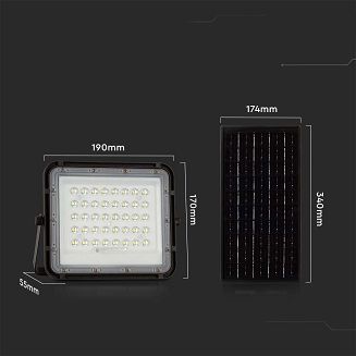 Projektor LED Solarny V-TAC 10W Pilot, AUTO, Timer, IP65 Czarny VT-80W 4000K 800lm - 4